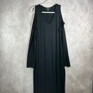 Karen Kane Maxi Dress XL Black‎ Cold Shoulder Side Slit V Neck Long Stretch Knit